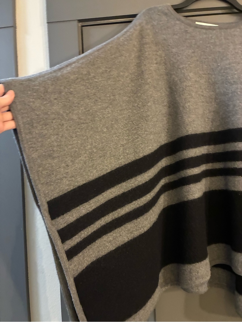 Kate Spade Gray and Black Striped Poncho Sweater - Picture 3 of 6